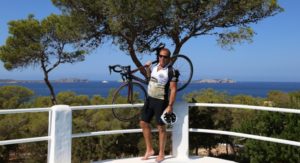 One man and his bike. Photo of Clive during the Dallaglio Cycle Slam 2016.