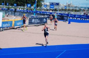 Alys Mathew competing in the World Triathlon Championships in Chicago in 2015.