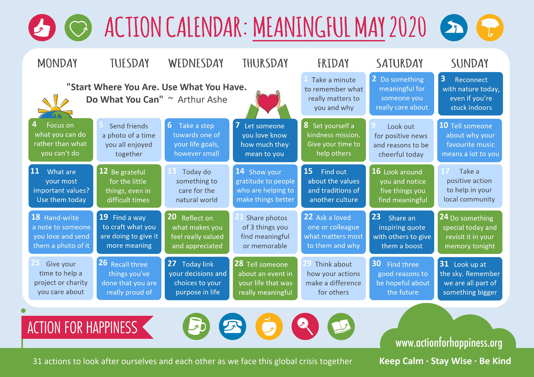 Action Calendar Meaningful May The Putney Clinic Mindfulness